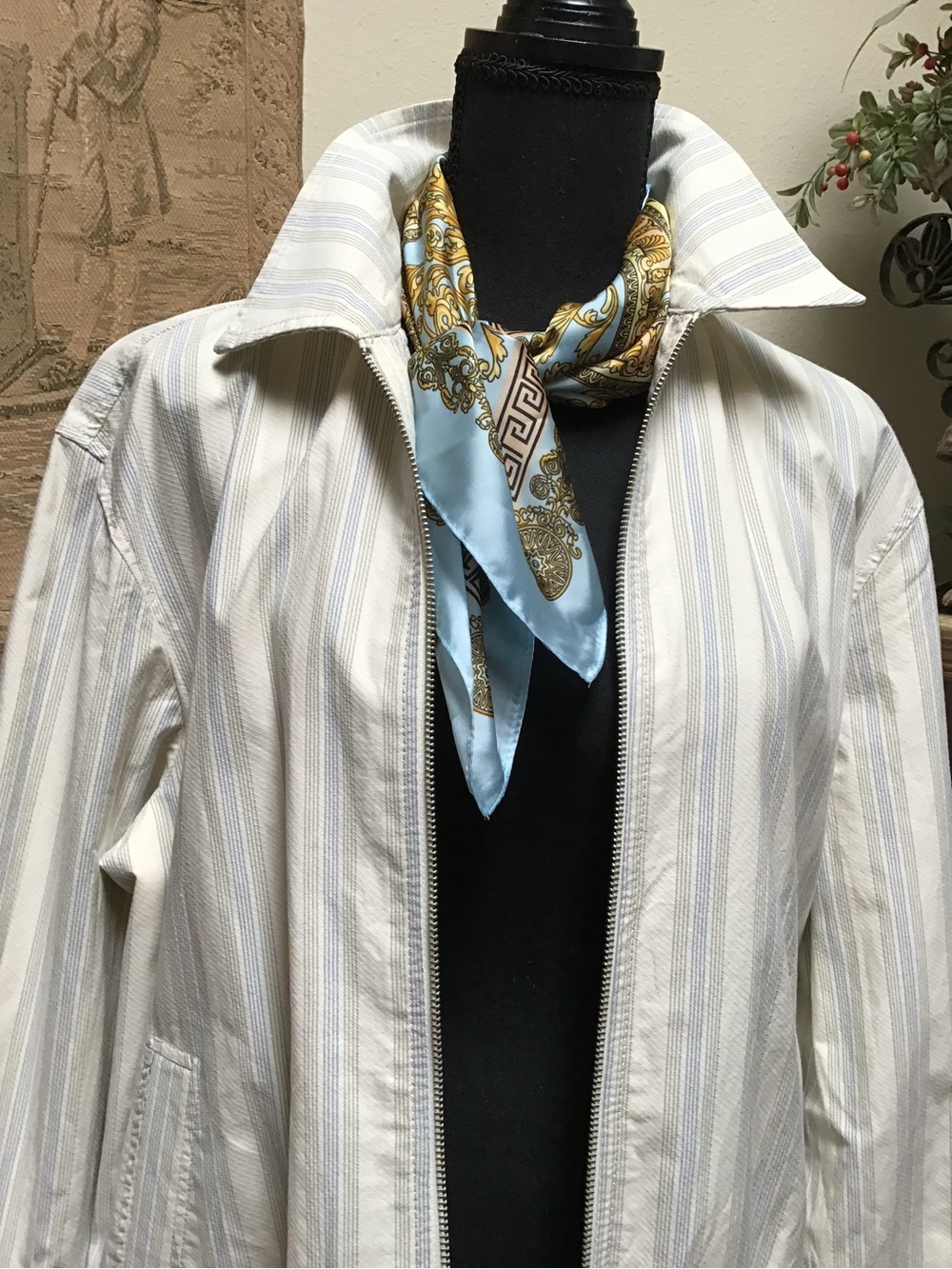 Zara Cream Jacket with Light Blue Stripes